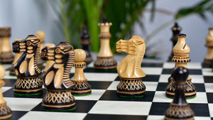 Burnt Blazed Series Handcarved Chess Pieces in Burnt Box Wood - 3.8" King - Best Seller