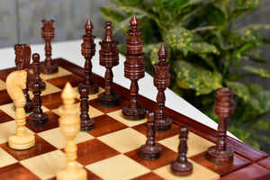 Lotus Series Blood Red Pipe Shaped Chess Pieces in Bud Rose & Box Wood - 6.14" King