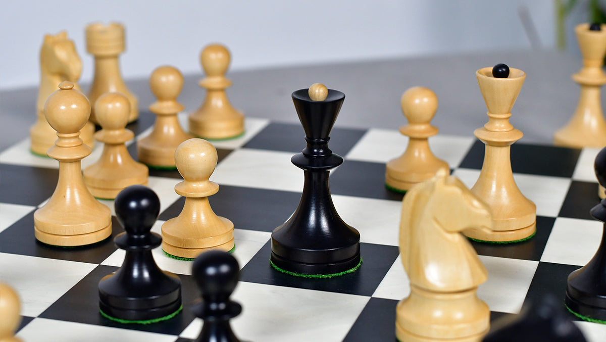 Russian (Soviet Era) Series Chess Pieces in Ebonized Boxwood & Natural Boxwood - 3.75" King