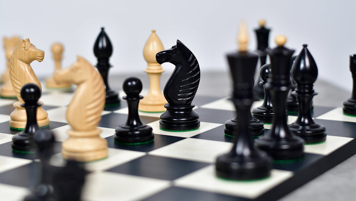 The Repro of Averbakh 1949 Moscow Chess Championship Chess Pieces in Ebonized & Boxwood 4.20 inch King - 1130 Grams Weight