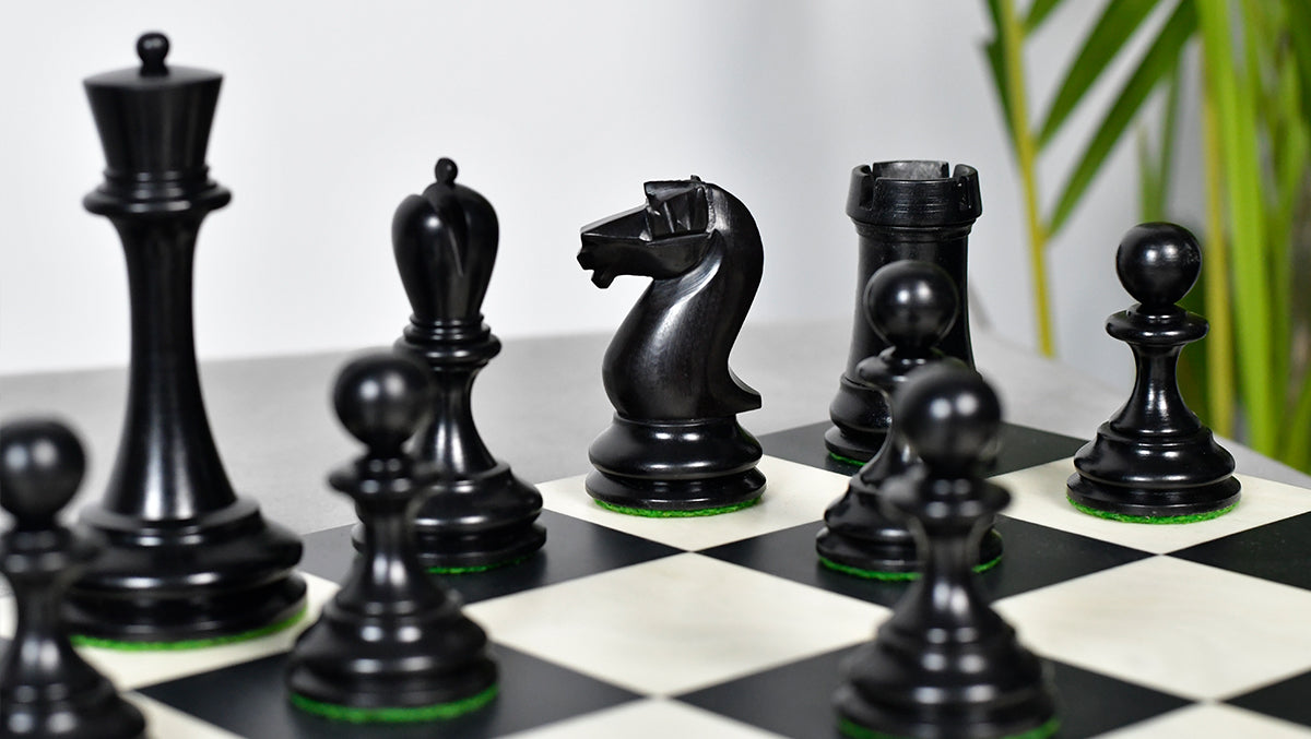 Reproduced B & Co 1860s Antique Chess Pieces in Ebony / Antiqued Box wood - 3.9" King