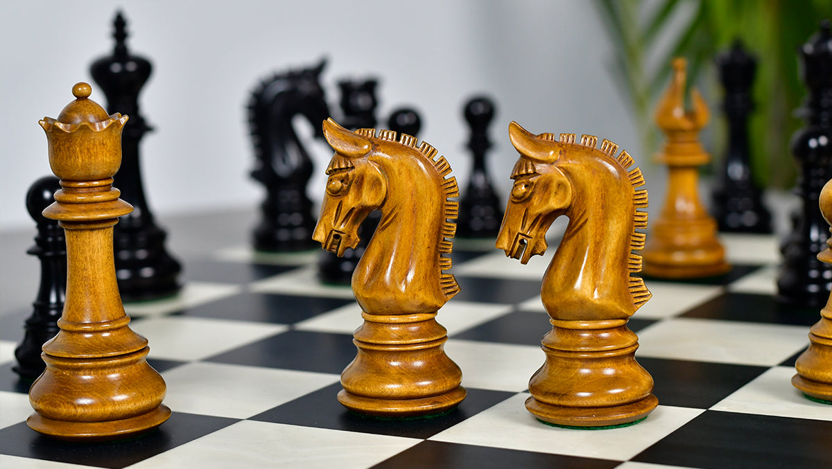 War Admiral Antiqued Chess Pieces – 4.4" King – Handcrafted Staunton Design in Ebony Wood & Antiqued Boxwood
