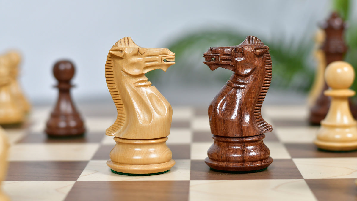 The Honour of Staunton (HOS) Series Weighted Chess Pieces in Sheesham & Natural Boxwood - 4.0" King