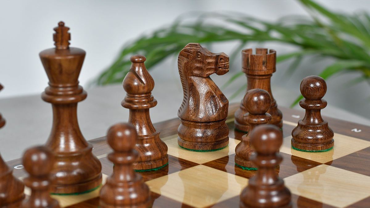 Smokey Staunton Series Chess Pieces in Sheesham & Boxwood - 3.8" King