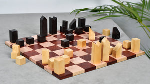 1966 F. Lanier Graham Chess Pieces - Minimalist Design in Ebonized Boxwood & Natural Boxwood - 2.79" King