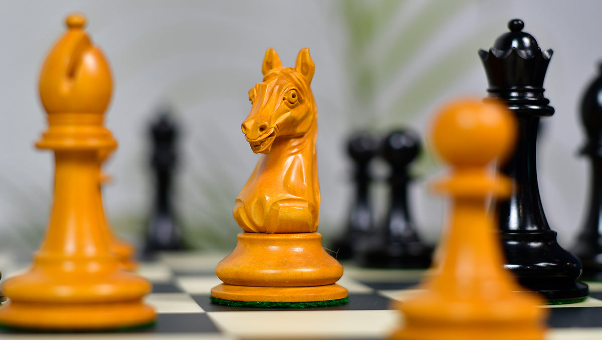 4.0'' The Ancient Indian Warrior Staunton Luxury Series Chess Pieces in Ebony / Antiqued Box Wood - 1660 Grams