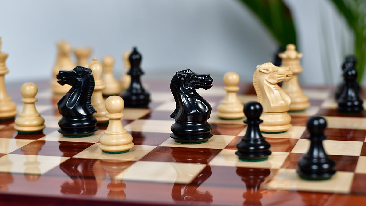 Collector Series Handcarved Staunton Chess Pieces in Ebonized Boxwood & Natural Boxwood - 2.6" King