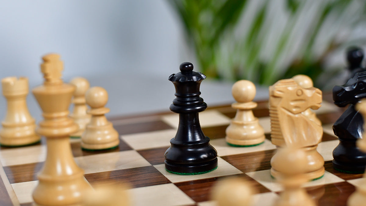 French Lardy Exclusive Wooden Chess Pieces – Handcrafted Ebonized & Boxwood | 3" King with Extra Queen