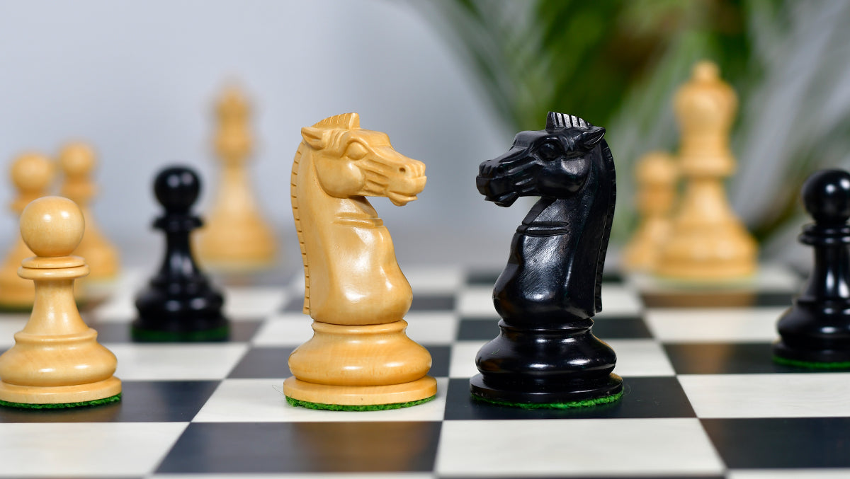 British Chess Company (BCC) Popular Staunton Double Collared Chess Pieces in Ebony & Boxwood - 4.2" King