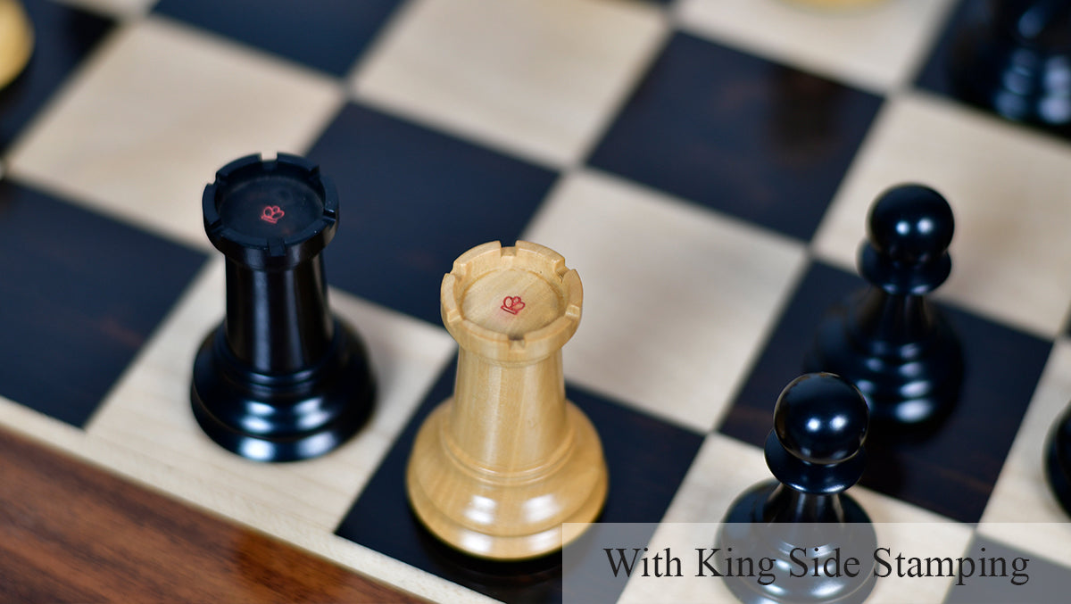 Combo Of Vintage 1915-1925 Nimzovich Staunton Chess Pieces in Ebony & Boxwood – 3.75" King With Wooden  Ebony Wood / Maple Wood  Chess Board