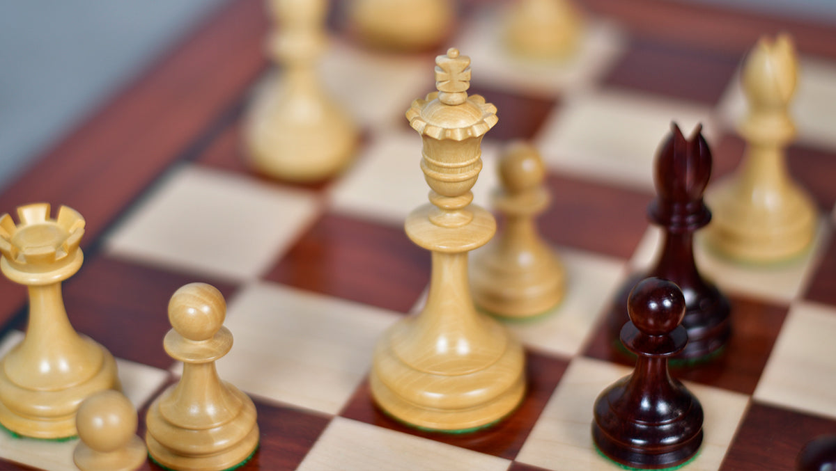 Reproduced 3.5" King Size William Hamlett Wooden Chess Pieces in Bud Rosewood / Boxwood