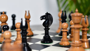 Exclusive Repro Old Antique Edinburgh Upright Chess Pieces in Distressed Boxwood and Ebonized Wood - 4.4" King with Extra Queens