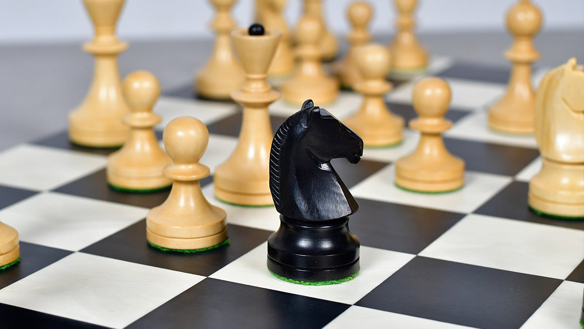 Russian (Soviet Era) Series Chess Pieces in Ebonized Boxwood & Natural Boxwood - 3.75" King