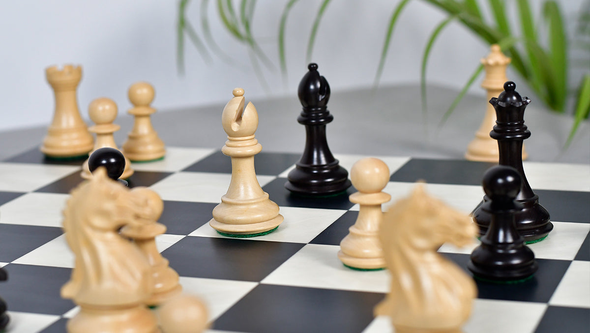 Fierce Knight (Queens's Gambit Series) Staunton Wooden Chess Pieces in Indian Ebonized Wood & Box Wood - 3.5" King
