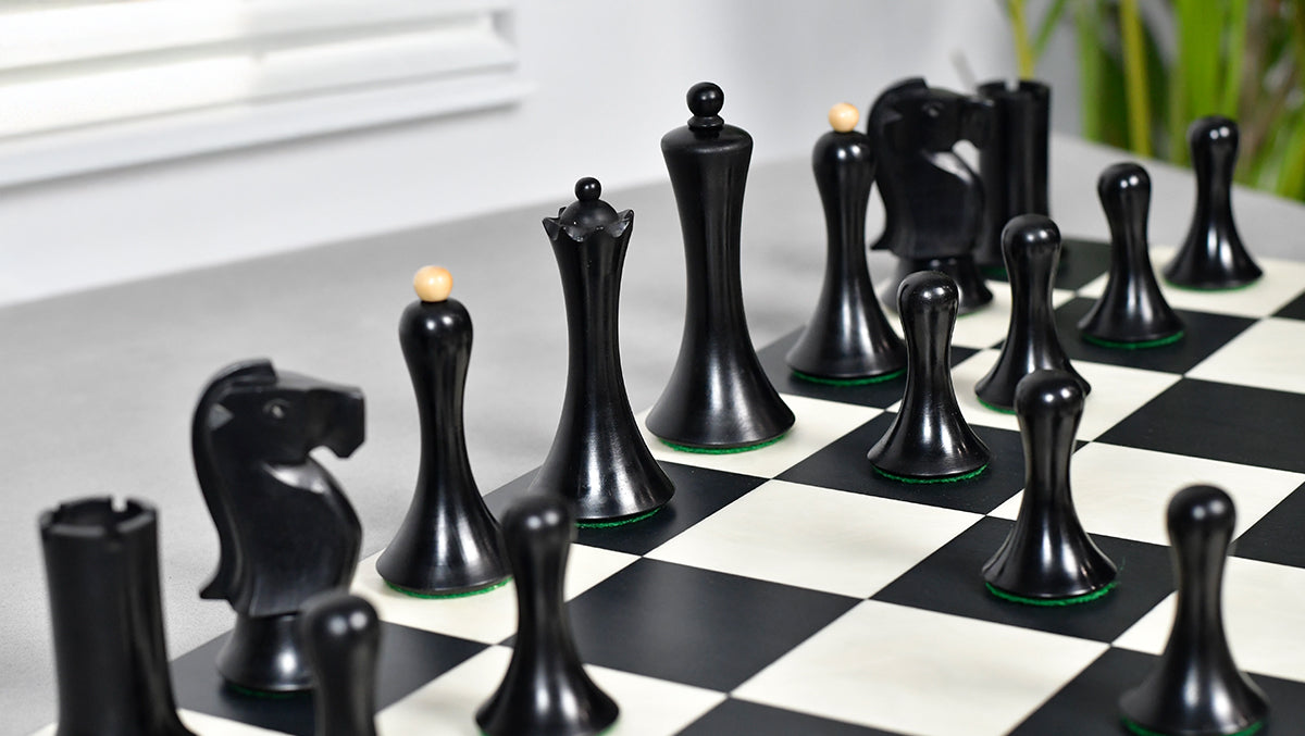 Minimalist Soviet-Style Chess Pieces In Ebonized & Boxwood - 3.7” King