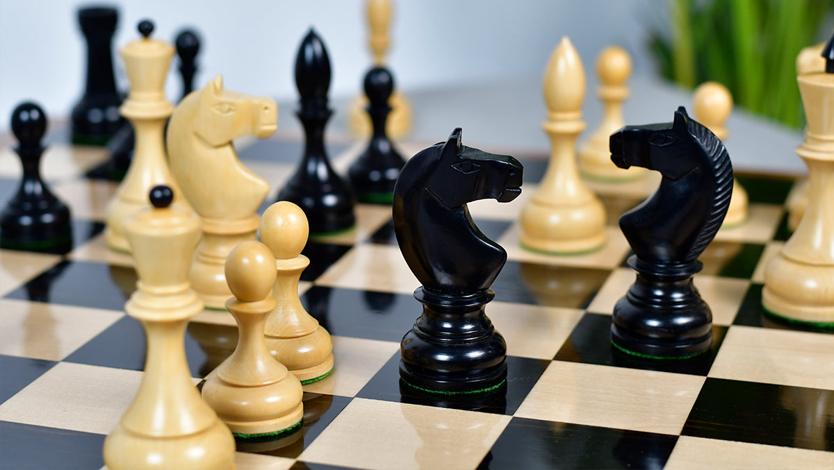 Circa 1930s "Leningrad Schoolboy" 4.2 inch King Soviet Chess Pieces in Ebonized & Boxwood - 1530 grams