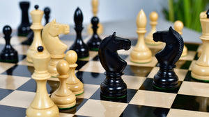 Circa 1930s "Leningrad Schoolboy" 4.2 inch King Soviet Chess Pieces in Ebonized & Boxwood - 1530 grams