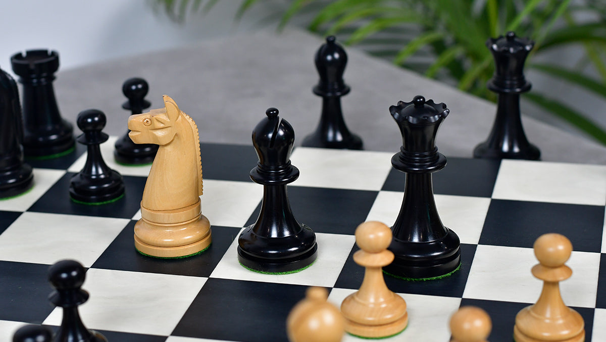 1900s' American Chess Company Reproduction Tournament Chess Set - In Ebony & Boxwood 3.8" King