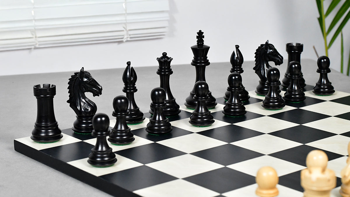Derby Knight Staunton Pattern Weighted Chess Pieces  in Ebonized & Boxwood - 4.1" King