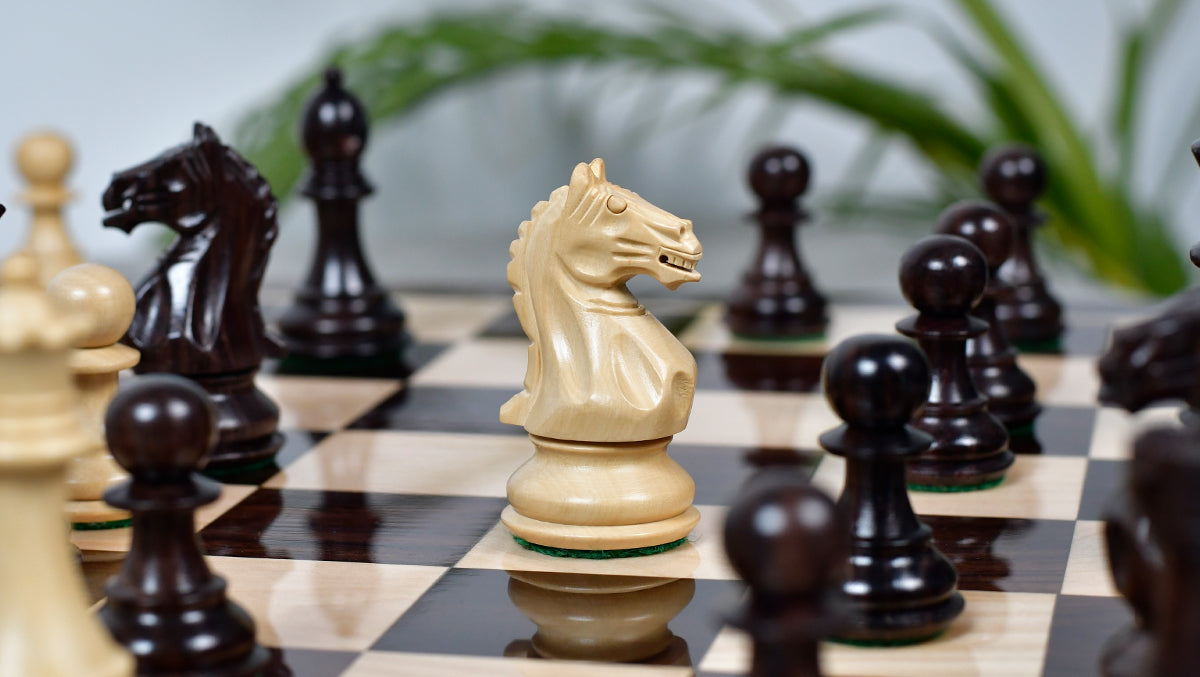 Fierce Knight (The Queen's Gambit) Staunton Wooden Chess Pieces in Indian Rosewood & Box Wood - 3.5" King