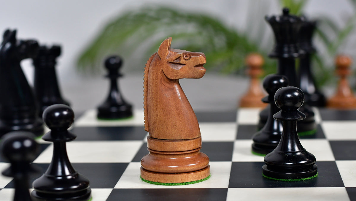 1900s' American Chess Company Reproduction Tournament Chess Set -  Black Ebonized & Antiqued Boxwood 3.8" King