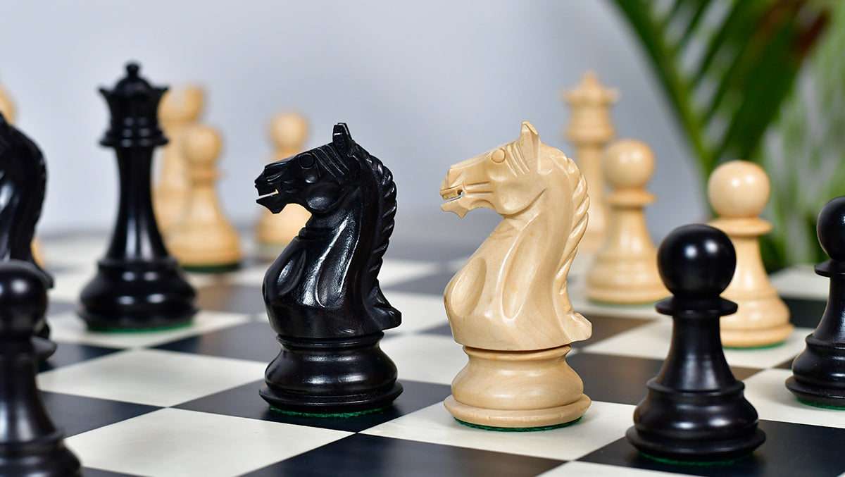 Fierce Knight (Queen's Gambit Series) Staunton Wooden Chess Pieces in Ebonized Boxwood & Box Wood - 4.0" King
