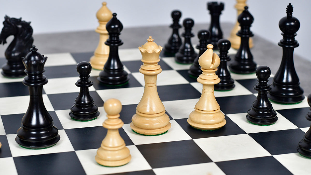 The Shera Series Staunton Triple Weighted Chess Pieces V2.0 in Ebony / Box Wood - 4.5" King