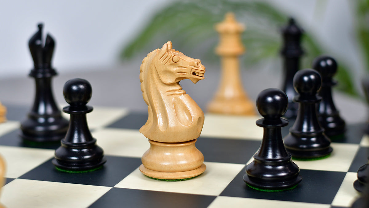 The 4 Inch Supreme Series (The Queen’s Gambit) Staunton Weighted Chess Pieces in Black Ebonized Wood & Boxwood - 1100 grams