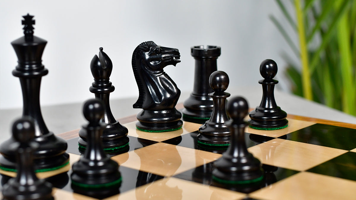The 1849 Cooke Type 2 Jaques Staunton Weighted 3.5 inch King Chess Pieces in Ebony wood and Vintage Antique Boxwood - 1100 Grams Weight