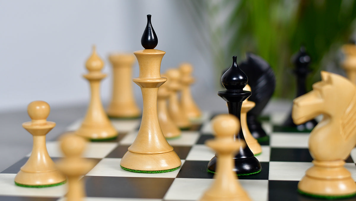 1950s' Soviet (Russian) Latvian (Queen's Gambit Series) Chess Pieces in Ebonized Boxwood & Natural Boxwood - 4.1" King