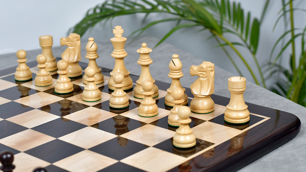 French Lardy Exclusive Tournament Size Weighted Wooden Chess Pieces in Indian Rosewood / Box wood - 3.75"