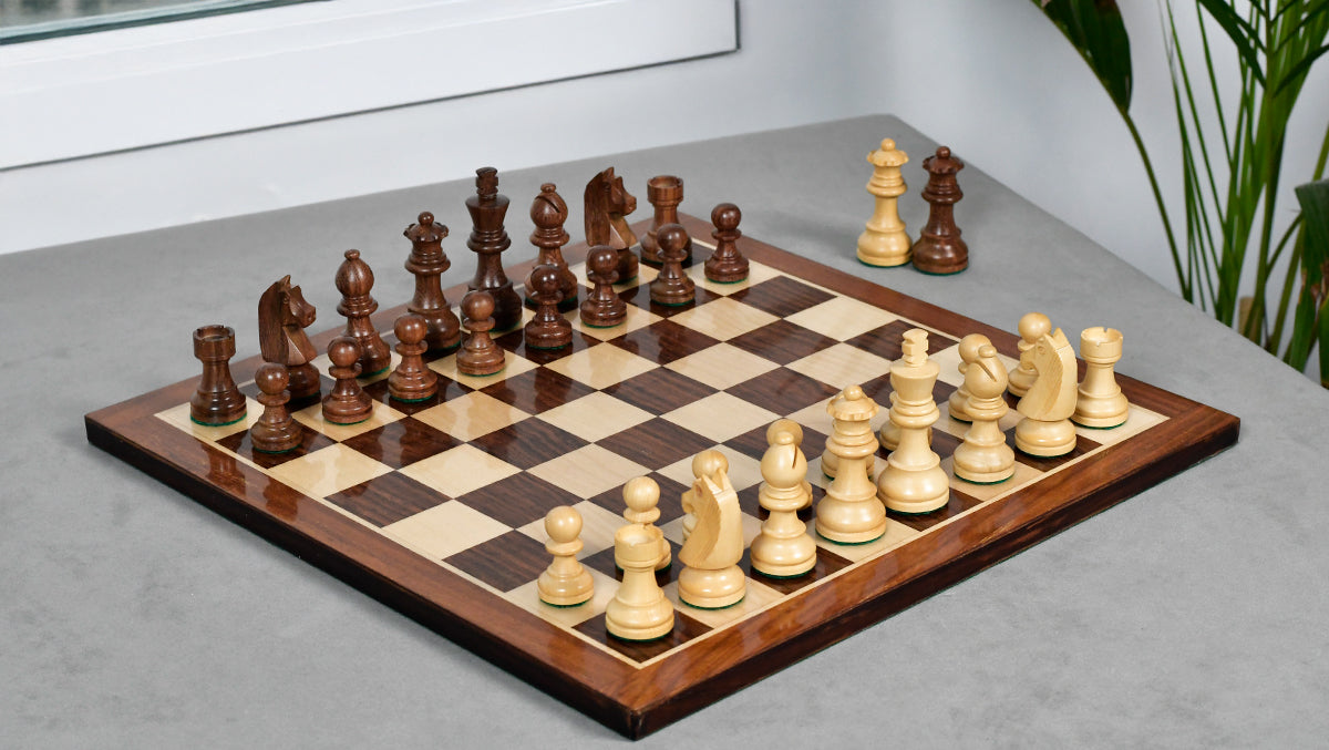 German Knight Tournament Series Staunton Chess Pieces in Sheesham & Box Wood - 3" King - Best Seller