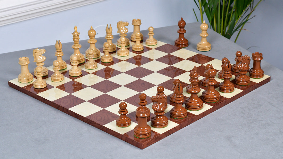 Exclusive Repro William Hallett High Class Chess Pieces in Golden Dyed & Boxwood Wood - 4.0"