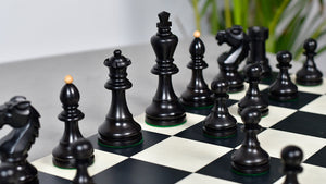 Reproduced Vintage 1950's Circa Bohemia Staunton Series German Chess Pieces in Ebonized Boxwood & Natural Boxwood - 3.89" King