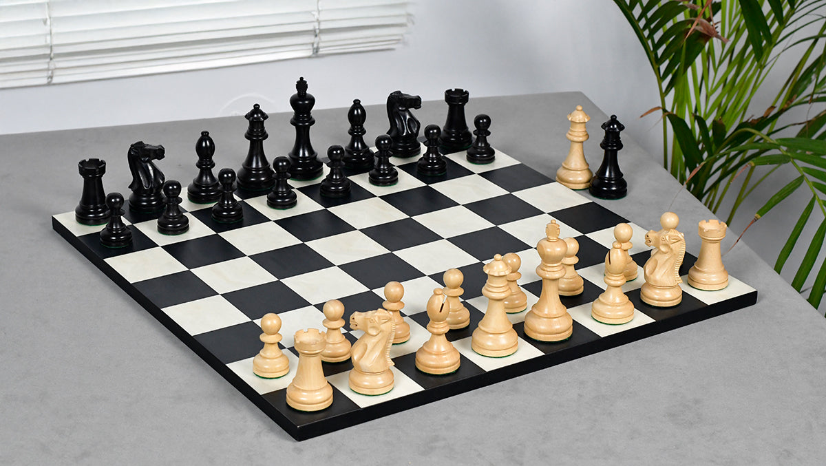 American Staunton Series Weighted Tournament Chess Pieces in Ebonized Boxwood & Boxwood - 4.1" King