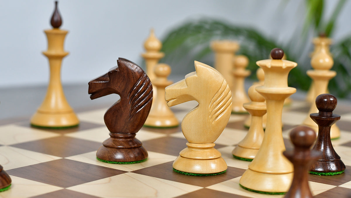 1950s' Soviet Russian (Queen' Gambit Series) Latvian Chess Pieces in Sheesham & Natural Boxwood - 4.1" King