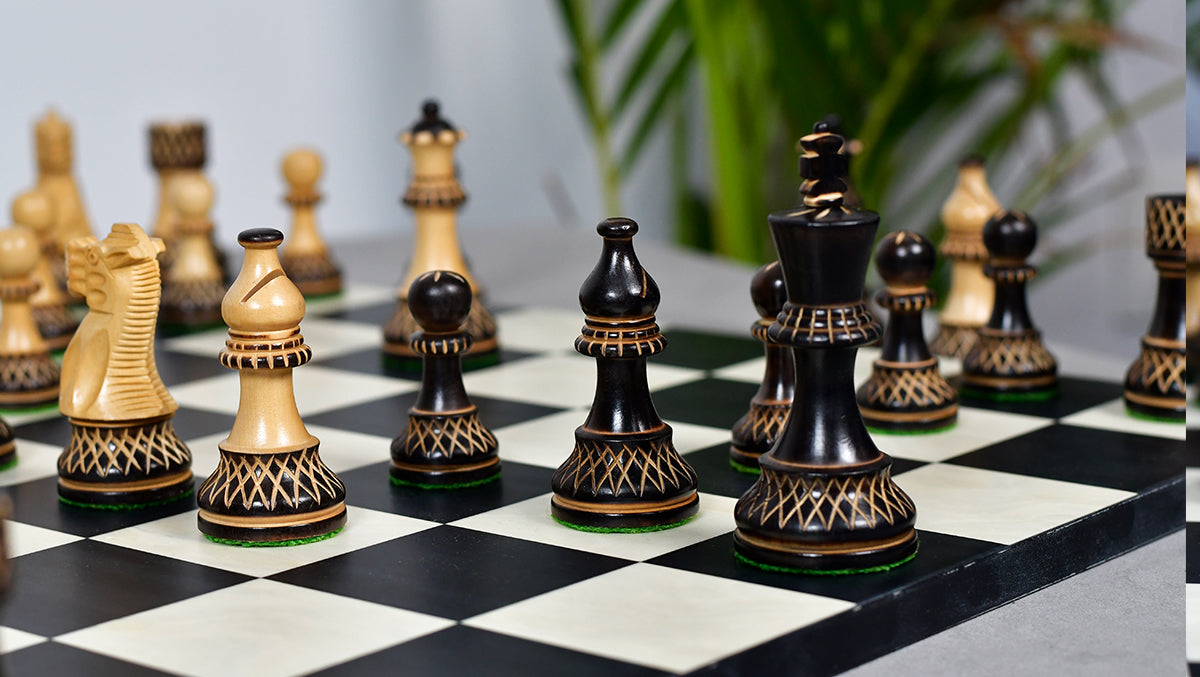 Burnt Blazed Series Handcarved Chess Pieces in Burnt Box Wood - 3.8" King - Best Seller
