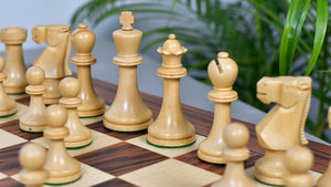 Combo Of Old Vintage English Staunton Series Chess Pieces in Sheesham & Bowood - 3.8" King With Santos Palisander pr &amp; Sycamore Chess Board
