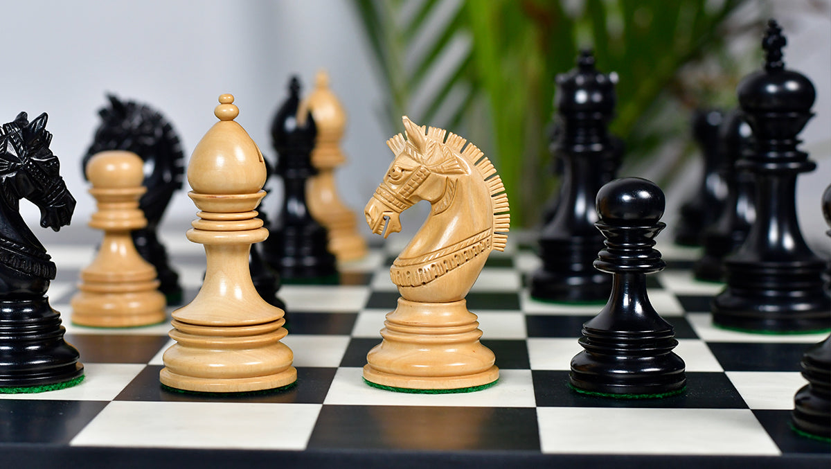 Indian Chetak II Customized Lead Weighted Luxury Chess Pieces in Ebony wood / Boxwood - 4.3" King extra Queens