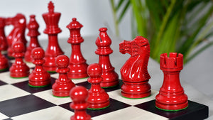 Smokey Staunton Series Painted Chess Set - Chess Pieces Only - Black and Red Painted Boxwood - 3.8" King