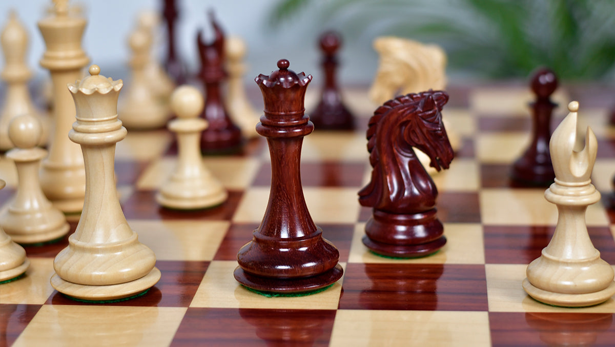 Combo Of 4.4 Inch Luxury Imperial Collector Series Artisan Chess Pieces Triple Weighted in Padauk Wood and Boxwood With Wooden Bud Rosewood / Maple Chess Board