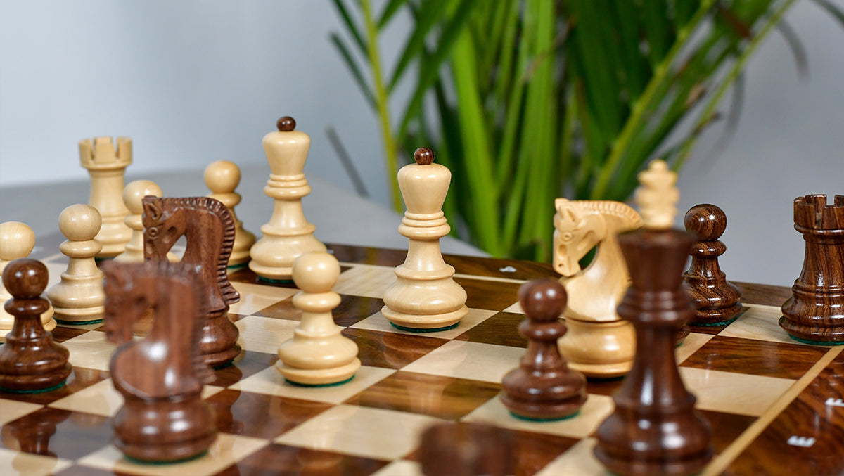 Traditional Russian Zagreb Wooden Chess Pieces in Sheesham & Natural Boxwood - 3.1" King