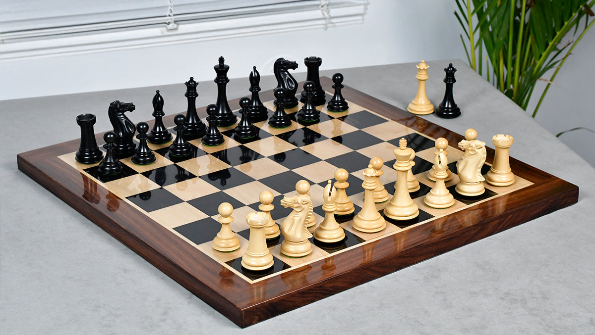 Dominator Staunton Weighted Wooden Chess Pieces in Ebony / Box Wood - 4.0" King