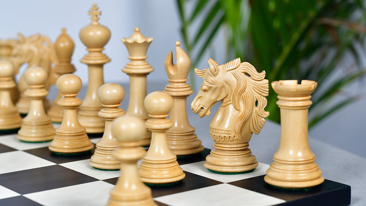 Crown Heritage Series Luxury Chess Pieces in Ebony Wood & Natural Boxwood 4.3” King