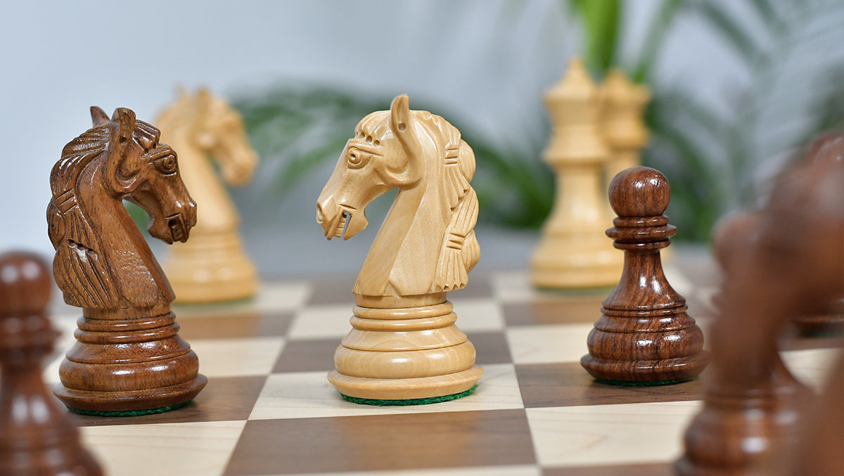 3.8" New Columbian Staunton Series Chess Pieces in Sheesham Wood & Boxwood - 1100 grams