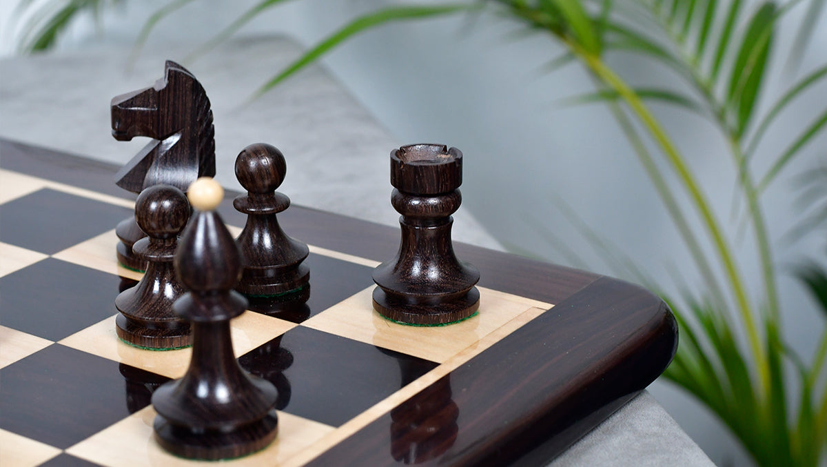 Romanian-Hungarian National Tournament Weighted Chess Pieces in Indian Rosewood & Natural Boxwood - 3.8" King