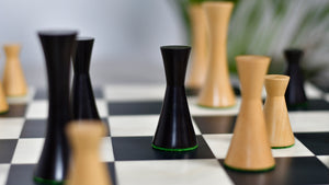 Minimalist Series Midnight Contemporary Chess Pieces in Ebonized Boxwood & Box Wood - 3.4" King