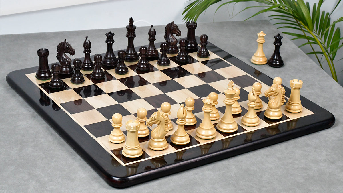 Derby Knight Staunton Weighted Chess Pieces in Rosewood & Boxwood - 4.1" King