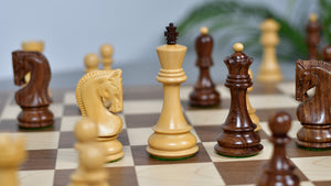 Combo Of 1959 World Chess Championship Russian Zagreb Weighted Chess Pieces in Sheesham / Natural Boxwood 4.14" - King With Wooden Walnut / Maple Chess Board