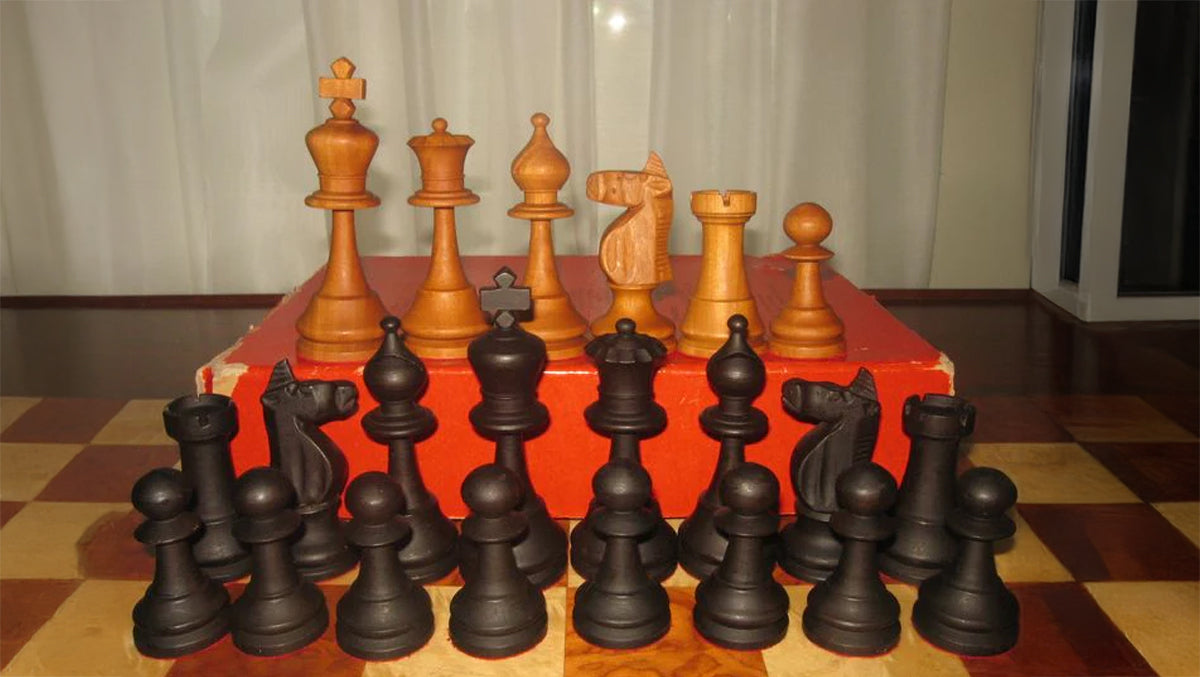 The 1973 Philippines Repro International Tournament Chess Pieces in 4.2 Inch King Ebonized & Distressed Antique - 1350 Grams